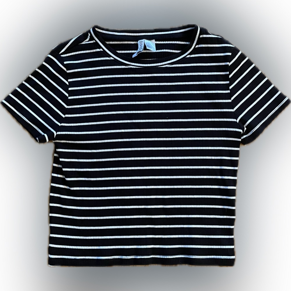 H&M Black and White Striped Blouse